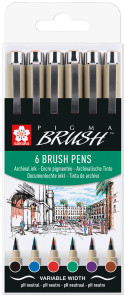 Sakura Pigma Brush Pens - Assorted Colours (Pack of 6)