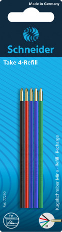 Schneider Take 4 Ballpoint Refills - Assorted Colours (Blister of 5)