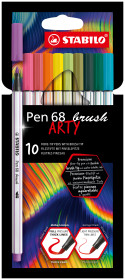 STABILO Pen 68 Fibre Tip Brush Pen  - ARTY - Wallet of 10 - Assorted Colours