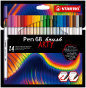 STABILO Pen 68 Fibre Tip Brush Pen  - ARTY - Wallet of 24 - Assorted Colours