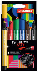 STABILO Pen 68 MAX Fibre Tip Pen - ARTY - Pack of 6 - Assorted Colours