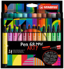 STABILO Pen 68 MAX Fibre Tip Pen - ARTY - Pack of 24 - Assorted Colours