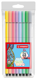 STABILO Pen 68 Fibre Tip Pen  - Wallet of 8 - Pastel Shades