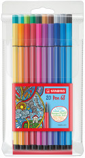 STABILO Pen 68 Fibre Tip Pen  - Wallet of 20 - Assorted Colours