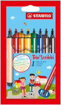 STABILO Trio Scribbi Fibre Tip Pen - Wallet of 8 - Assorted Colours