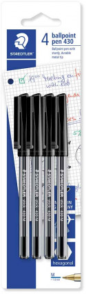 Staedtler 430 Stick Ballpoint Pen  - Medium - Black (Pack of 4)