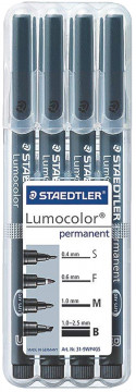 Staedtler Lumocolor Permanent Pen - Assorted Tip Sizes - Black (Pack of 4)