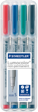 Staedtler Lumocolor Nonpermanent Pens - Superfine -  Assorted Colours (Pack of 4)