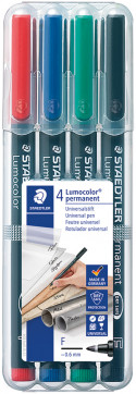Staedtler Lumocolor Permanent Pen - Fine - Assorted Colours (Pack of 4)
