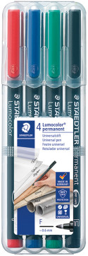 Staedtler Lumocolor Permanent Pen - Fine - Assorted Colours (Pack of 4)