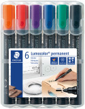 Staedtler Lumocolor Permanent Markers - Bullet Tip - Assorted Colours (Pack of 6)