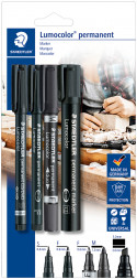Staedtler Lumocolor Permanent Marker Set  - Assorted Tip Sizes (Blister Pack of 4)