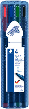 Staedtler Triplus Ballpoint Pens - Fine - Assorted Colours (Wallet of 4)