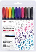 Tombow Fudenosuke Hard Tip Brush Pens - Assorted Colours (Pack of 10)