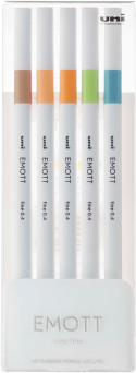 Uni-Ball PEM-SY Emott Fineliner Pens - Nature Colours (Pack of 5)