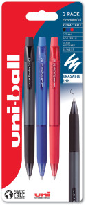 Uni-Ball URN-181-07 Eraseable Retractable Rollerball Pen - Assorted Colours (Pack of 3)