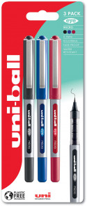 Uni-Ball UB-150 Eye Micro Liquid Ink Rollerball Pens - Assorted Colours (Blister of 3)