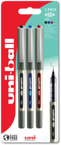 Uni-Ball UB-157 Eye Fine Liquid Ink Rollerball Pens - Assorted Colours (Blister of 3)