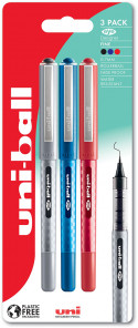 Uni-Ball UB-157D Eye Designer Rollerball Pens - Assorted Colours (Blister of 3)