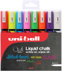 Uni-Ball PWE-5M ChalkGlass Markers - Bullet Tip - Assorted Colours (Pack of 8)