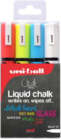 Uni-Ball PWE-5M ChalkGlass Markers - Bullet Tip - Assorted Colours (Pack of 4)