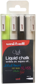 Uni-Ball PWE-3MS ChalkGlass Markers - Bullet Tip - Assorted Colours (Pack of 4)