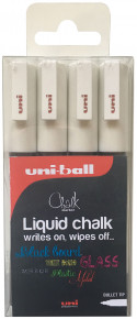 Uni-Ball PWE-3MS ChalkGlass Markers - Bullet Tip - White (Pack of 4)