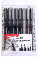 Uni-Ball Pin Drawing Pens - Assorted Colours (Pack of 8)