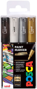 POSCA PC-1M Extra-Fine Bullet Tip Marker Pens - Mono Tone Colours (Pack of 4)