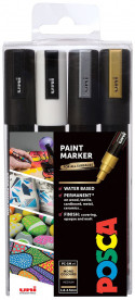 Uni-Ball PC-5M Posca Medium Bullet Tip Marker Pens - Mono Tone Colours (Pack of 4)