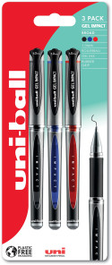 Uni-Ball UM-153S Signo Gel Impact Rollerball Pens - Assorted Colours (Blister of 3)