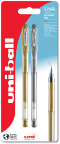 Uni-Ball UM-120NM Signo Gel Ink Rollerball Pens - Gold & Silver (Pack of 2)