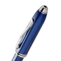 Cross Townsend Ballpoint Pen - Cobalt Blue Engraved Diamond Pattern with Chrome Trim - Picture 1