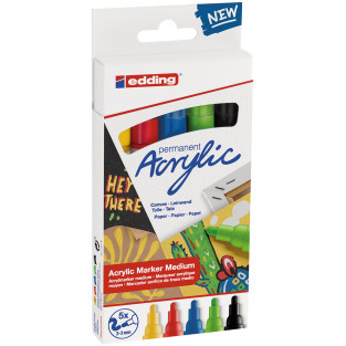 Edding 5100 Acrylic Paint Markers - Bullet Tip - Medium - Basic Colours (Pack of 5) - Picture 1