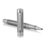 Parker Duofold Prestige Rollerball Pen - Ruthenium Chiselled Chrome Trim - Picture 2