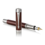 Parker Duofold Prestige Fountain Pen - Centennial Burgundy Chevron Chrome Trim - Picture 2