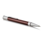 Parker Duofold Prestige Ballpoint Pen - Burgundy Chevron Chrome Trim - Picture 1