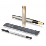 Parker IM Rollerball Pen - Brushed Metal Gold Trim - Picture 2
