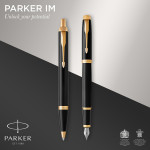 Parker IM Fountain & Ballpoint Pen Gift Set - Gloss Black Gold Trim - Picture 4