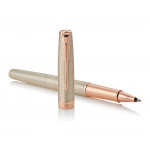 Parker Sonnet Rollerball Pen - Chiselled Silver Pink Gold Trim - Picture 2
