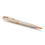 Parker Sonnet Ballpoint Pen - Chiselled Silver Pink Gold Trim - Picture 1