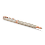 Parker Sonnet Slim Ballpoint Pen - Chiselled Silver Pink Gold Trim - Picture 1