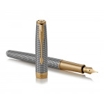 Parker Sonnet Fountain Pen - Chiselled Silver Gold Trim with Solid 18K Gold Nib - Picture 2