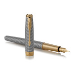 Parker Sonnet Fountain Pen - Chiselled Silver Gold Trim with Solid 18K Gold Nib - Picture 2