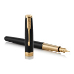 Parker Sonnet Fountain Pen - Black Lacquer Gold Trim with Solid 18K Gold Nib - Picture 2