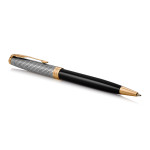 Parker Sonnet Ballpoint Pen - Chiselled Silver Black Lacquer Gold Trim - Picture 1