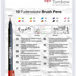 Tombow Fudenosuke Hard Tip Brush Pens - Assorted Colours (Pack of 10) - Picture 1