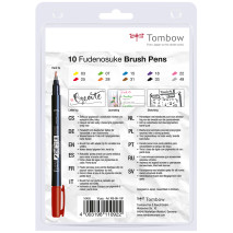 Tombow Fudenosuke Hard Tip Brush Pens - Assorted Colours (Pack of 10) - Picture 1