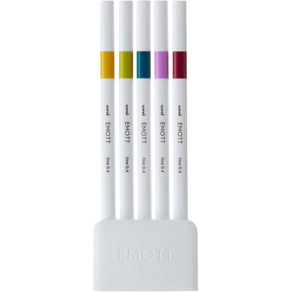 Uni-Ball PEM-SY Emott Fineliner Pens - Retro Colours (Pack of 5) - Picture 1