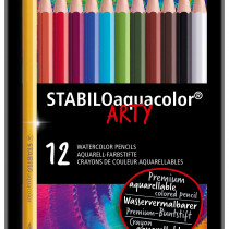 STABILOaquacolor Colouring Pencil - ARTY -Tin of 12 - Assorted Colours